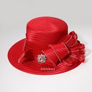 Elegant Dressy Hat Ribbon Rhinestone Accent Derby Church Hat